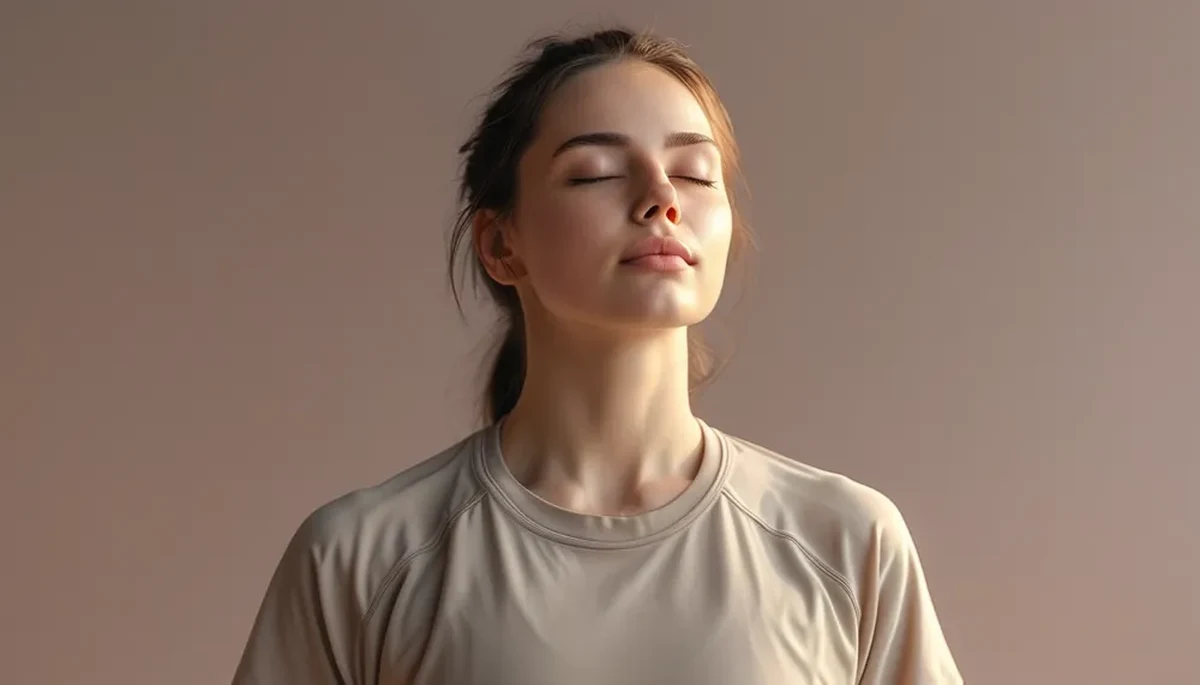 Woman doing a calming breathing exercise with eyes closed