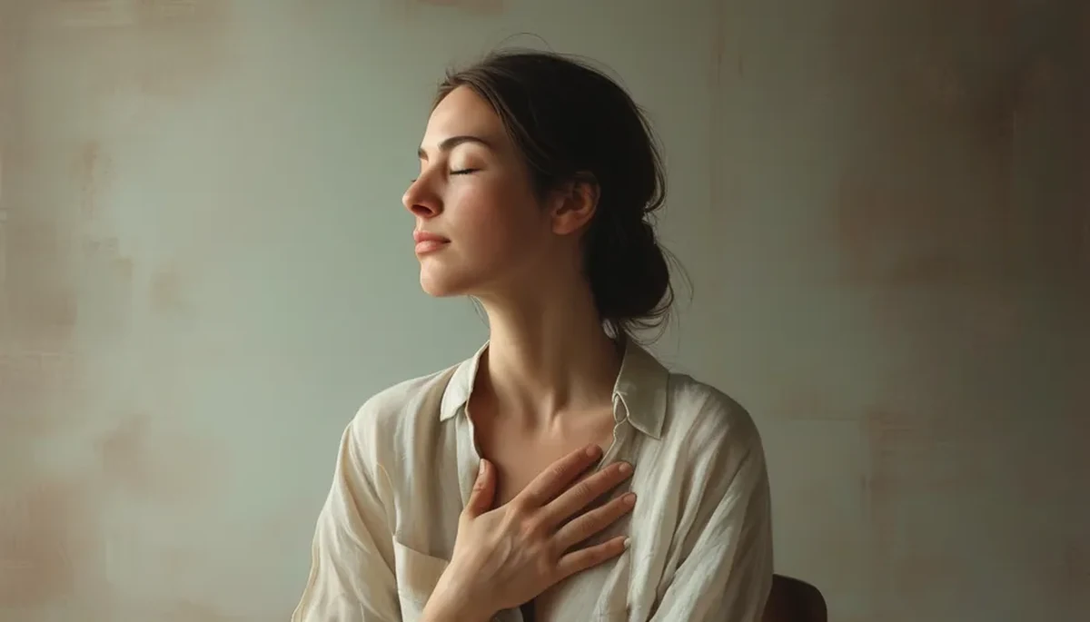 Woman sitting calmly breathing deeply