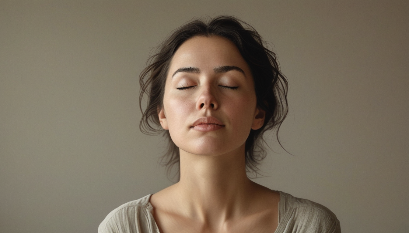 Peaceful woman breathing deeply during gentle movement